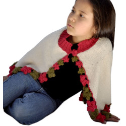 Girl's Cape with flowers - 100% alpaca wool