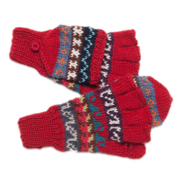 Patterned fingerless gloves - Size M - Red